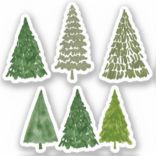 Waterverf kerstbomen sticker (Voorkant)