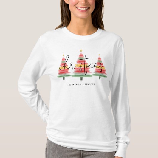 Waterverf kerstbomen t-shirt (Voorkant)