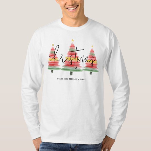 Waterverf kerstbomen t-shirt (Voorkant)