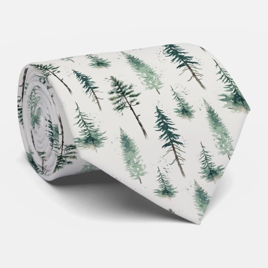 Waterverf kerstbomen vakantiepatroon stropdas (Opgerold)