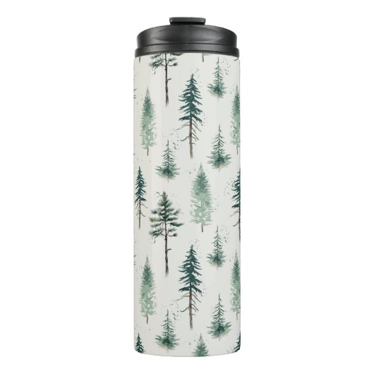 Waterverf kerstbomen vakantiepatroon thermosbeker (Voorkant)