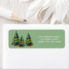 Waterverf kerstbomen vakantieterugkeer adres etiket