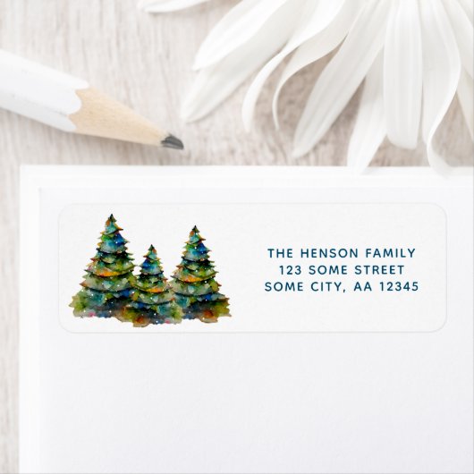 Waterverf kerstbomen vakantieterugkeer adres etiket (Insitu)