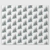 Waterverf kerstbomen — Verpakkingspapier | Rood Cadeaupapier (Vlak)