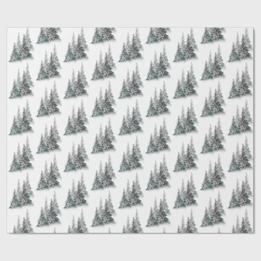 Waterverf kerstbomen — Verpakkingspapier | Rood Cadeaupapier (Vlak)