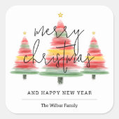 Waterverf kerstbomen vierkante sticker (Voorkant)