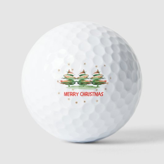 Waterverf kerstbomen - Vrolijk kerstfeest Golfballen (Voorkant)