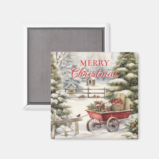  Waterverf kerstbomen Vrolijk kerstfeest Magneet (Voorkant / Achterkant)