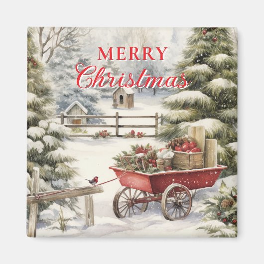  Waterverf kerstbomen Vrolijk kerstfeest Magneet (Voorkant)