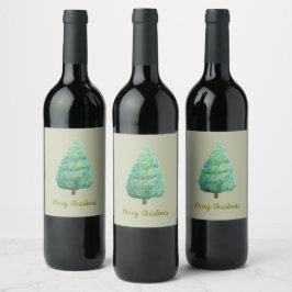 Waterverf kerstbomen wijn etiket