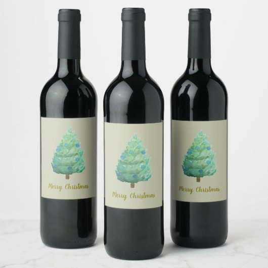 Waterverf kerstbomen wijn etiket (Flessen)
