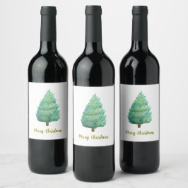 Waterverf kerstbomen wijn etiket