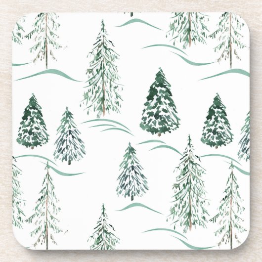 Waterverf kerstbomen. Winterbos. Bier Onderzetter (Voorkant)