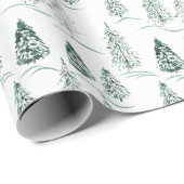 Waterverf kerstbomen. Winterbos. Cadeaupapier (Rol Hoek)
