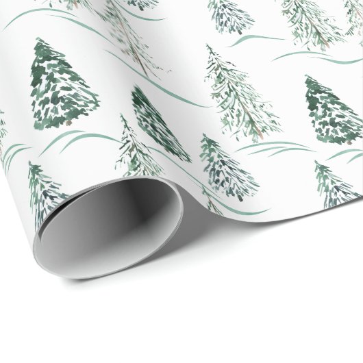 Waterverf kerstbomen. Winterbos. Cadeaupapier (Rol Hoek)