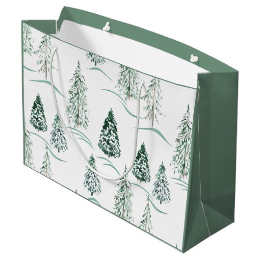 Waterverf kerstbomen. Winterbos. Groot Cadeauzakje (Achterkant Gekanteld)