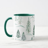 Waterverf kerstbomen. Winterbos. Mok (Links)