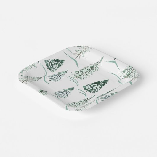 Waterverf kerstbomen. Winterbos. Papieren Bordje (Gebogen)