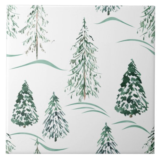 Waterverf kerstbomen. Winterbos. Tegeltje (Voorkant)