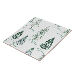 Waterverf kerstbomen. Winterbos. Tegeltje