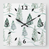 Waterverf kerstbomen. Winterbos. Vierkante Klok (Voorkant)