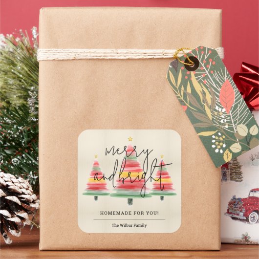 Waterverf kerstbomen zelfgemaakt voor u vierkante sticker (Feestdagen)