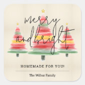 Waterverf kerstbomen zelfgemaakt voor u vierkante sticker (Voorkant)