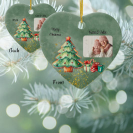 Waterverf kerstboom 2 foto's keramisch ornament