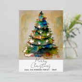 Waterverf kerstboom artistieke goudolie-Kaart Folie Uitnodiging (Staand Voorkant)