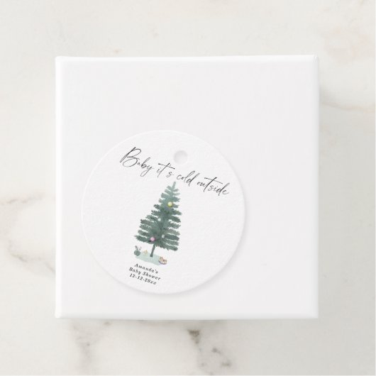 Waterverf kerstboom baby shower bedankjes labels (In situ)