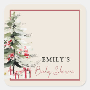 Waterverf Kerstboom Baby Shower Groene Decoratie Vierkante Sticker