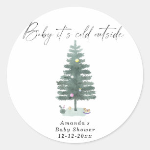 Waterverf kerstboom baby shower ronde sticker