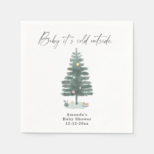 Waterverf kerstboom baby shower servet (Voorkant)