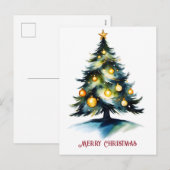 waterverf kerstboom begroeting feestdagenkaart (Voorkant / Achterkant)