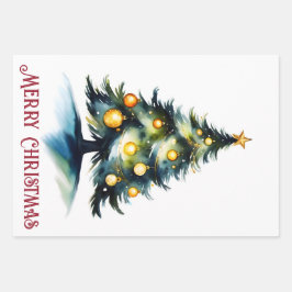 waterverf kerstboom begroeting inpakpapier vel