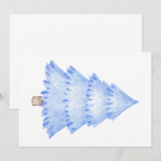 Waterverf kerstboom Blauwe winter Kaart (Voorkant / Achterkant)