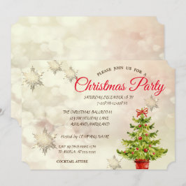 Waterverf kerstboom, Bokeh Corporate Party Kaart