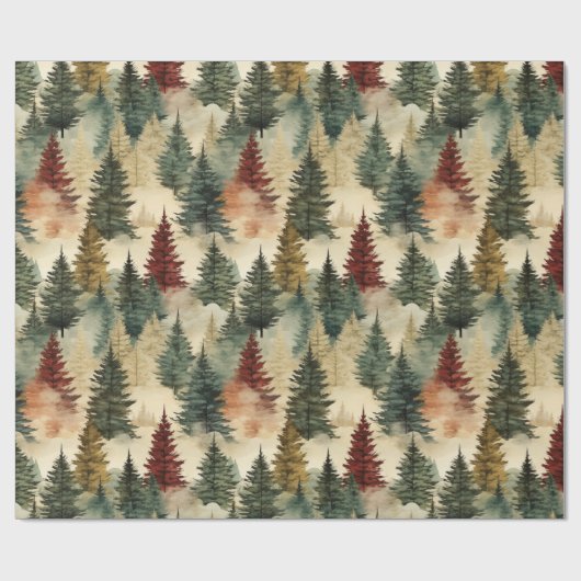 Waterverf kerstboom bos dennenboom cadeaupapier (Vlak)