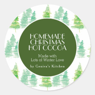 Waterverf kerstboom cacao zelfgemaakte mix roze ronde sticker