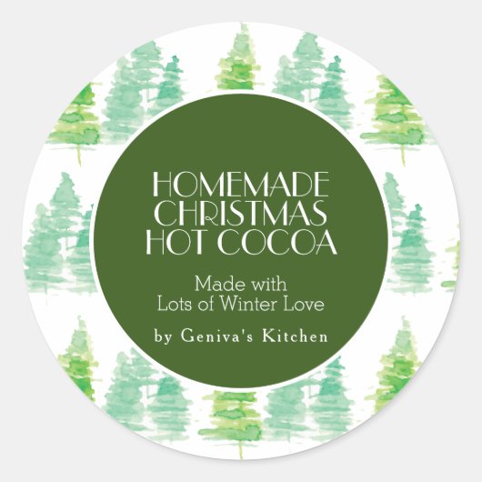 Waterverf Kerstboom Cacaomix Thuismix Roze Ronde Sticker (Voorkant)