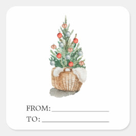 Waterverf kerstboom cadeau sticker