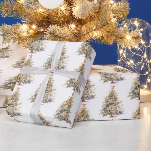 Waterverf kerstboom cadeaupapier (Feestdagen)