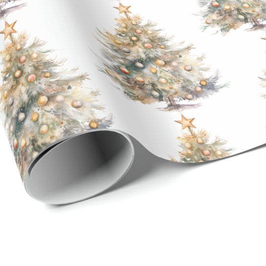 Waterverf kerstboom cadeaupapier (Rol Hoek)