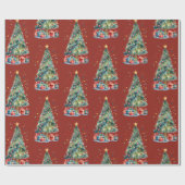 Waterverf kerstboom cadeaupapier (Vlak)