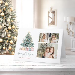 Waterverf Kerstboom Calligrafie Drie Foto's Feestdagen Kaart