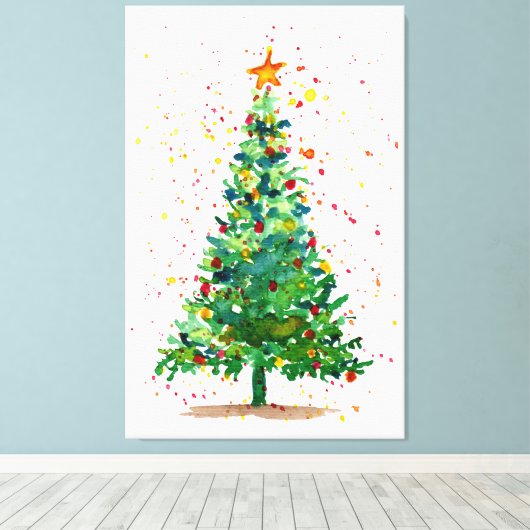 Waterverf kerstboom canvas afdruk (Insitu (Houten vloer))