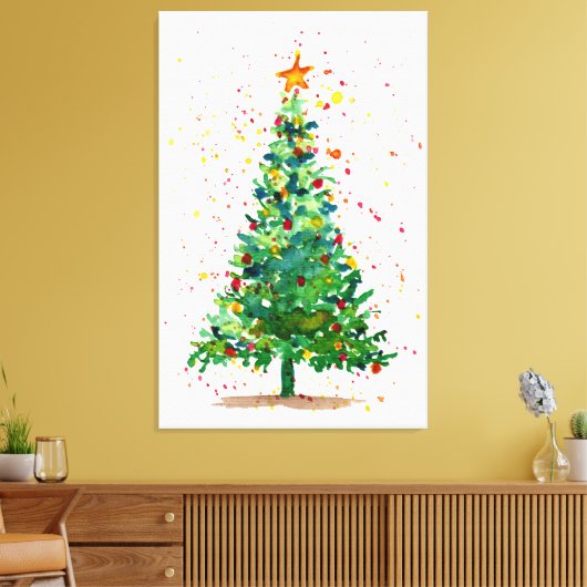 Waterverf kerstboom canvas afdruk (Insitu (Woonkamer))