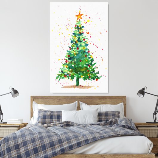 Waterverf kerstboom canvas afdruk (Insitu (Slaapkamer))