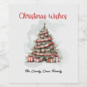 Waterverf kerstboom, Classic rood wit groen Wijn Etiket (Enkel label)