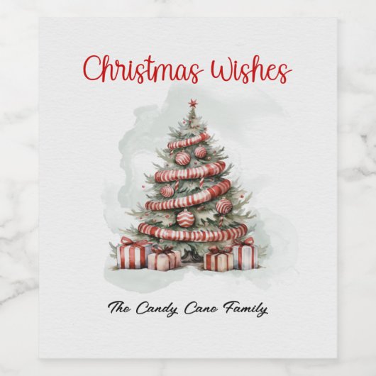 Waterverf kerstboom, Classic rood wit groen Wijn Etiket (Enkel label)